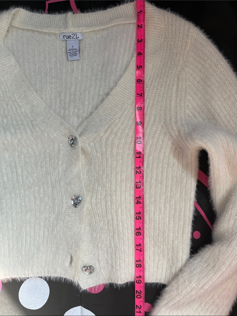 Super soft cardigan sweater with crystal heart shaped buttons - Picture 10 of 15